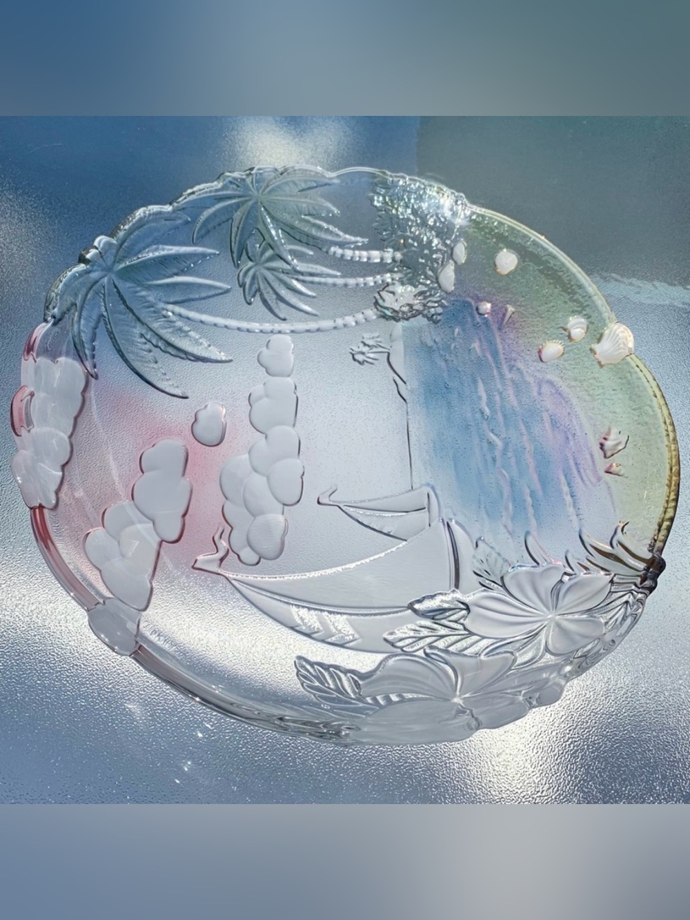 Mikasa 3D Sunrise Bay 18-1/2” Oval Sailboat Nautical Hostess Glass Platter - Picture 8 of 11